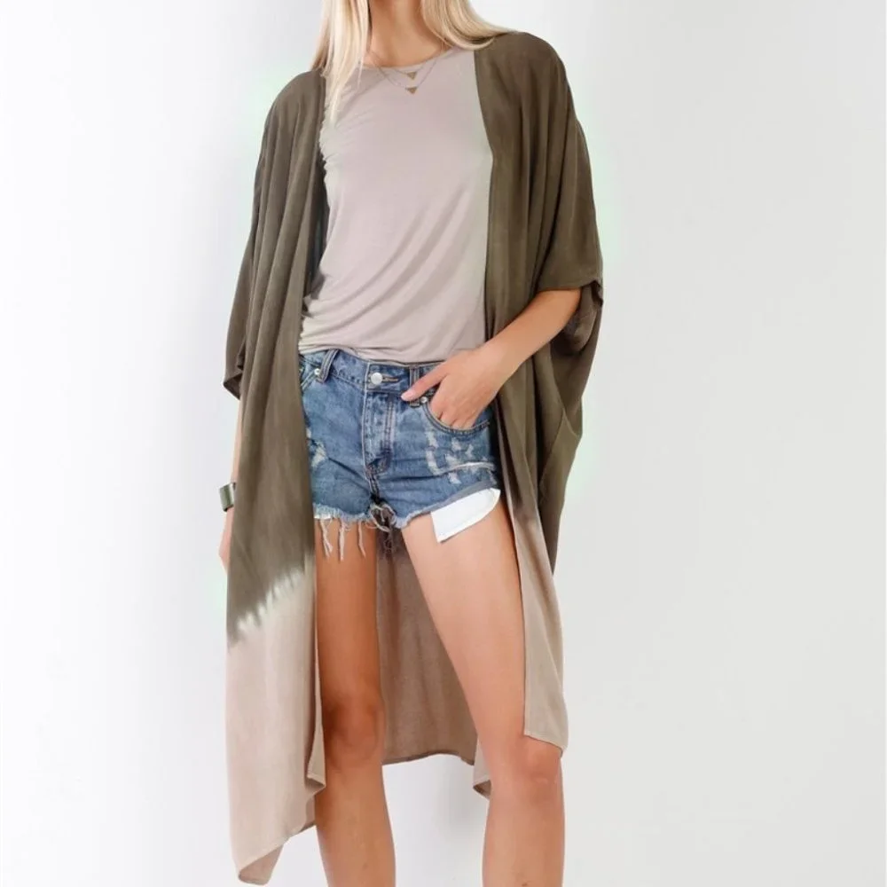Tie-Dye Open Front Oversized Midi Kimono/Cover Up